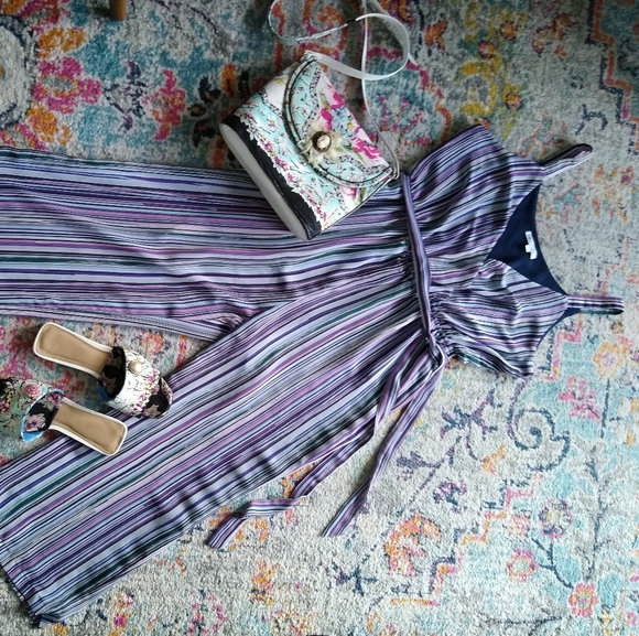 NWOT purple & teal cropped striped jumpsuit - Picture 3 of 9